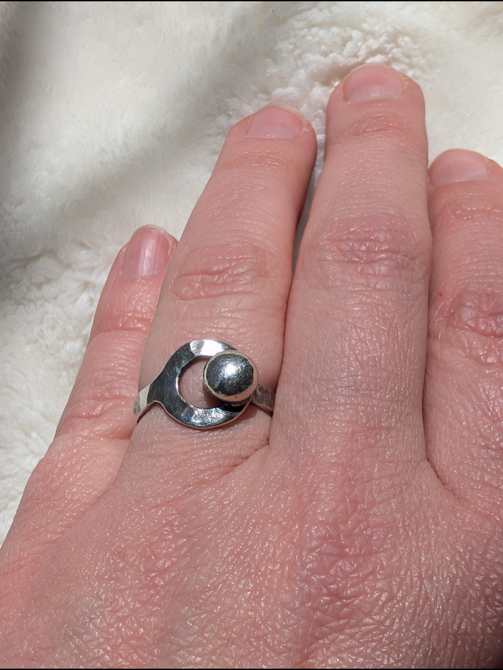 Vintage Parker Sterling Silver Modernist Orb Circle Ring Size 6